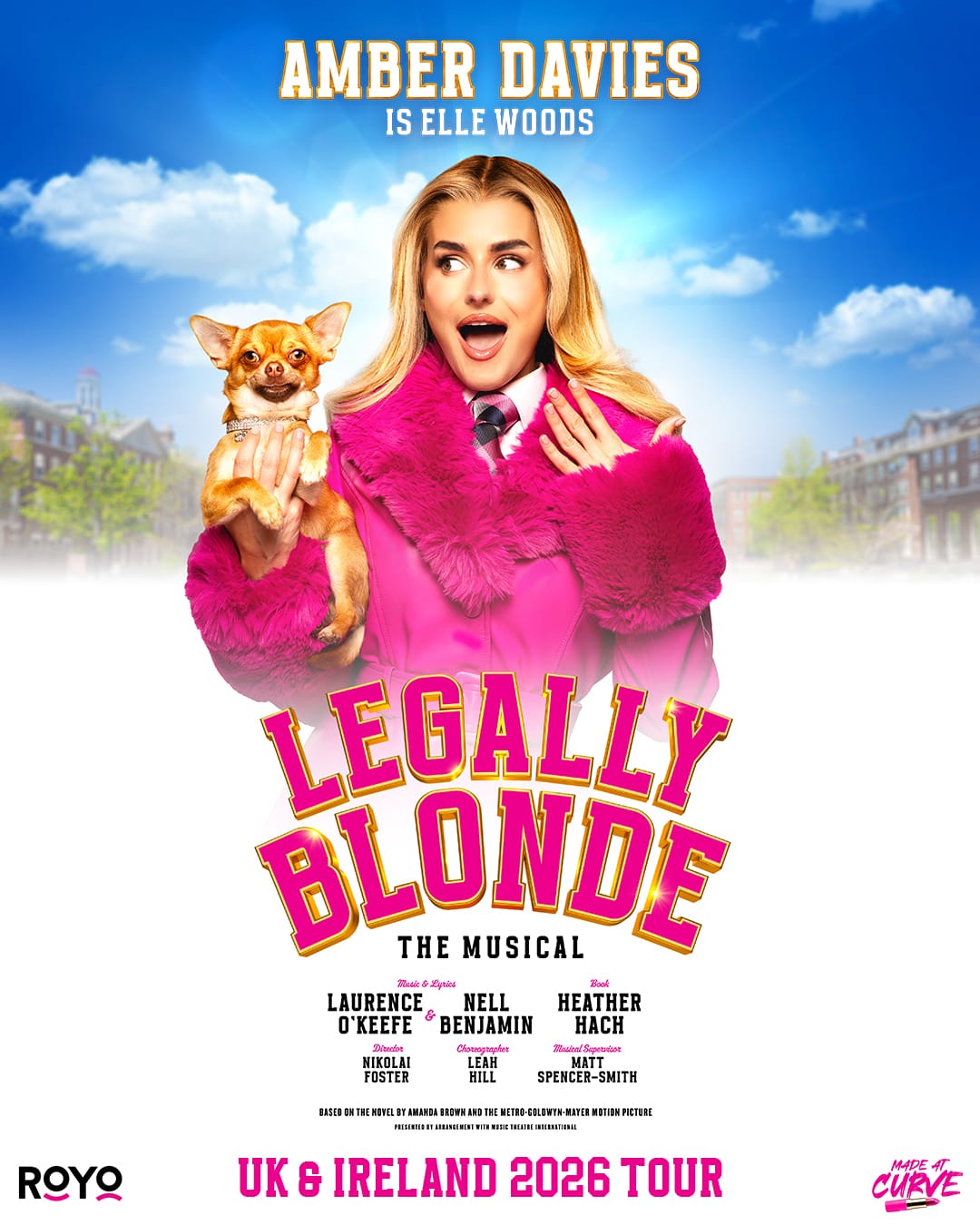 Legally Blonde The Musical tour poster featuring Amber Davies and chihuahua