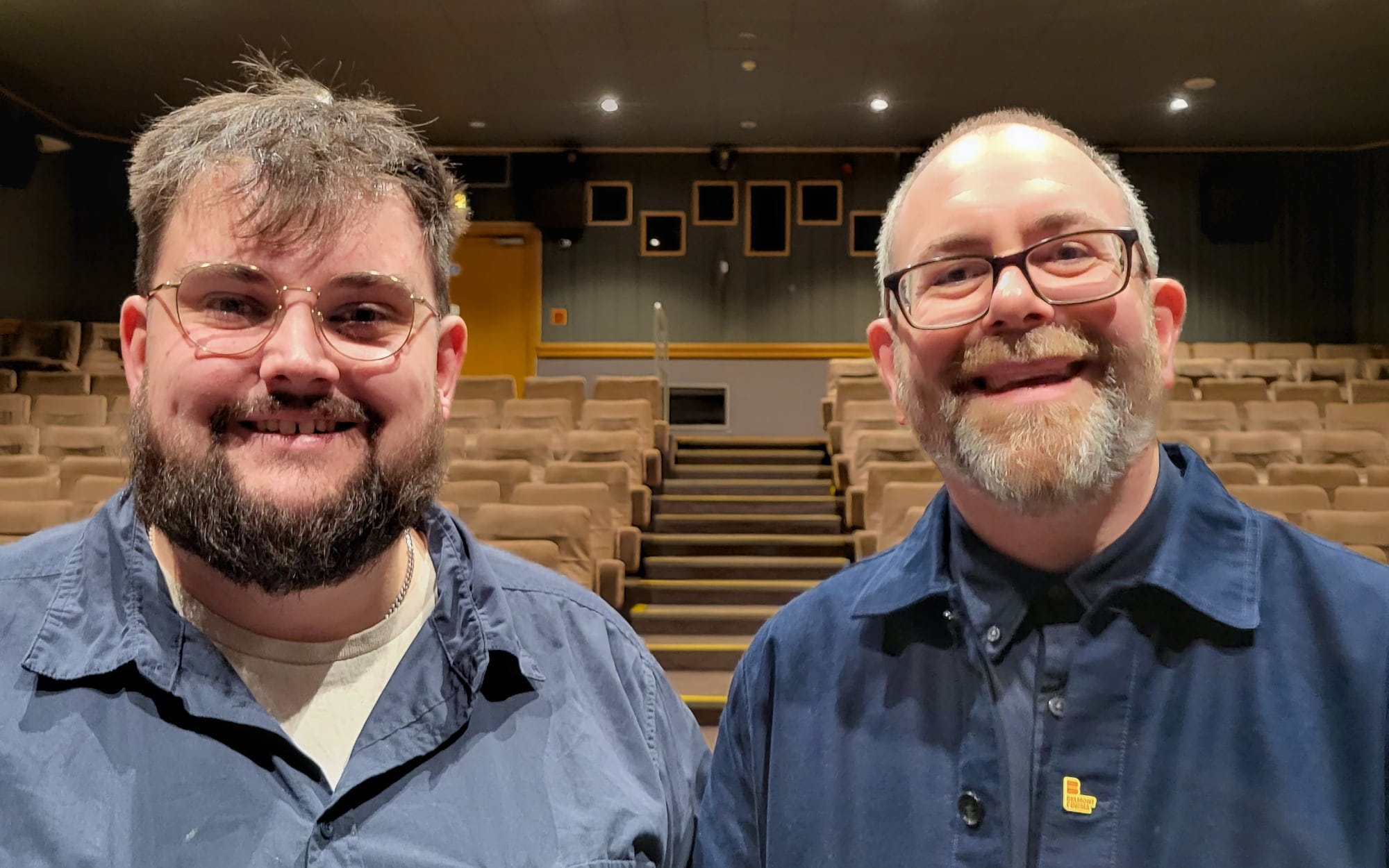 Jacob Campbell and Matt Buchanan inside the Belmont Cinema auditorium
