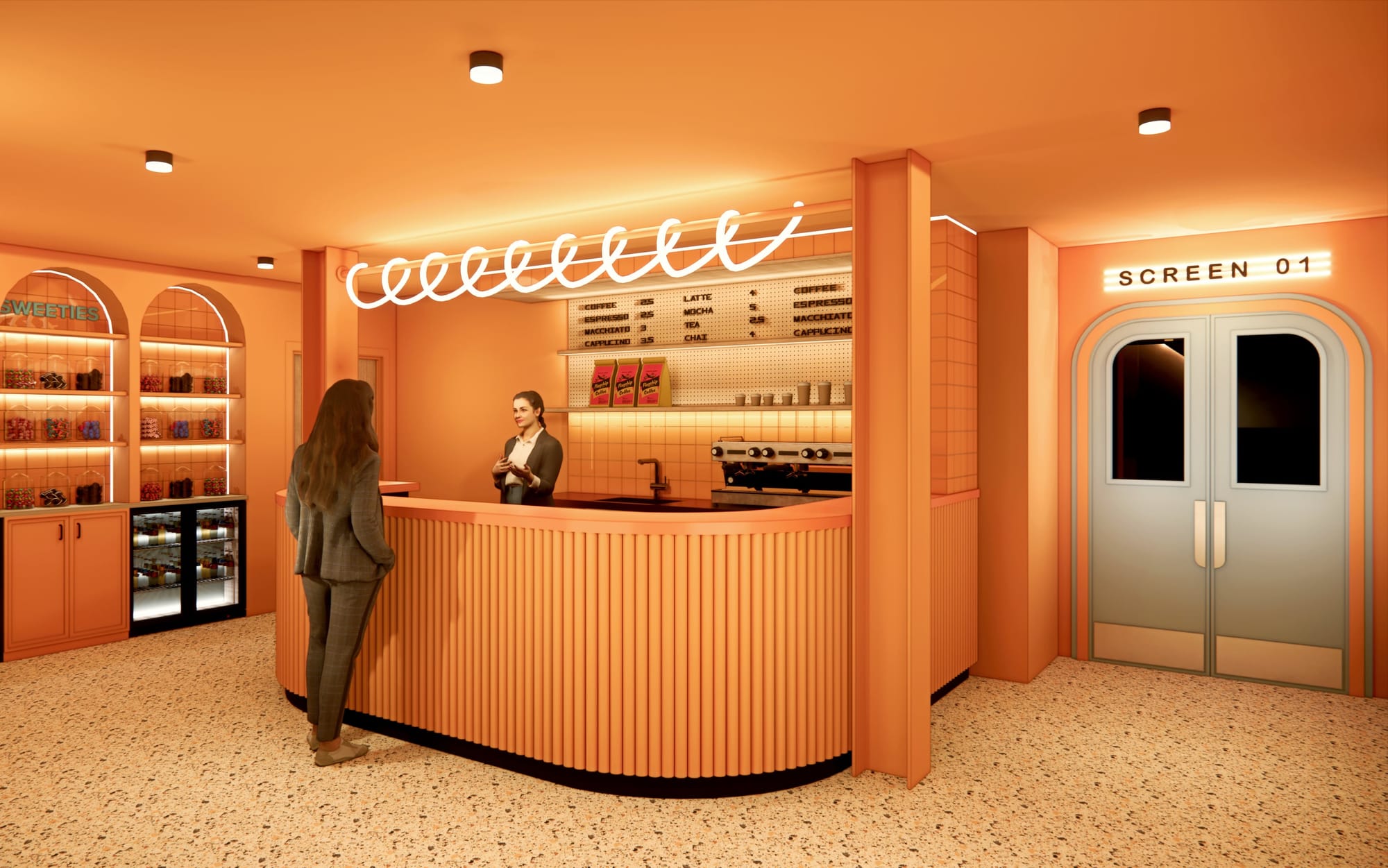 Rendering of the renovated Belmont Cinema kiosk and cafe area